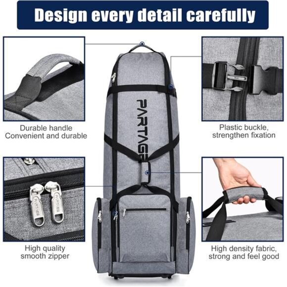 Partage Golf Travel Bag with Wheels,Golf Travel Case for Airlines -Black - Picture 2 of 7